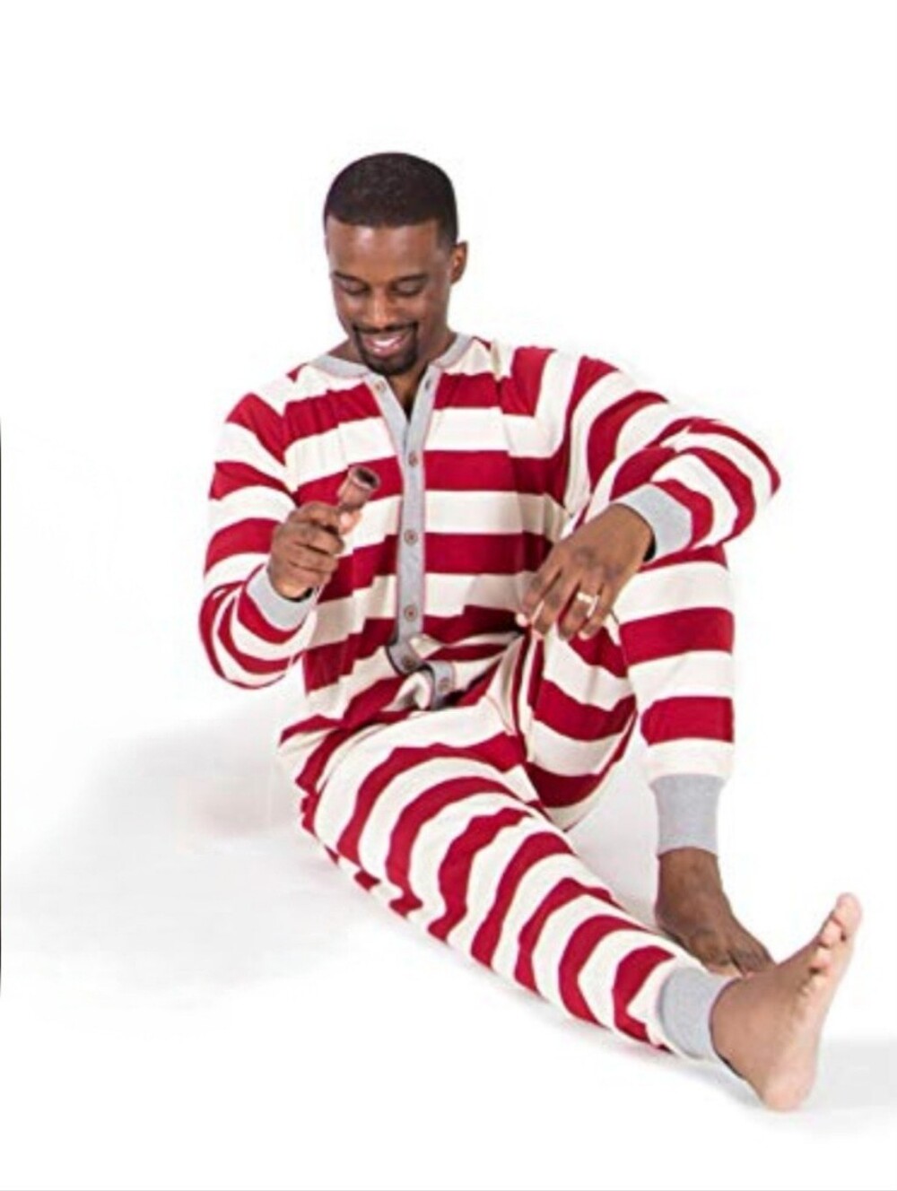 Burt's Bees Baby Men's Medium Red White Striped Organic Cotton One Piece Pajamas